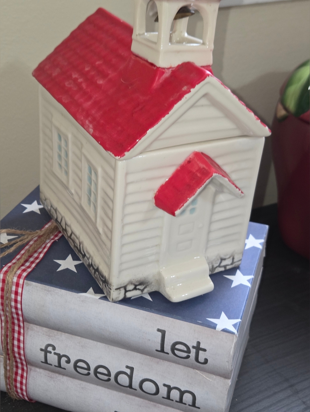 Ceramic White House-Shaped Food Storage Jar with Red Roof